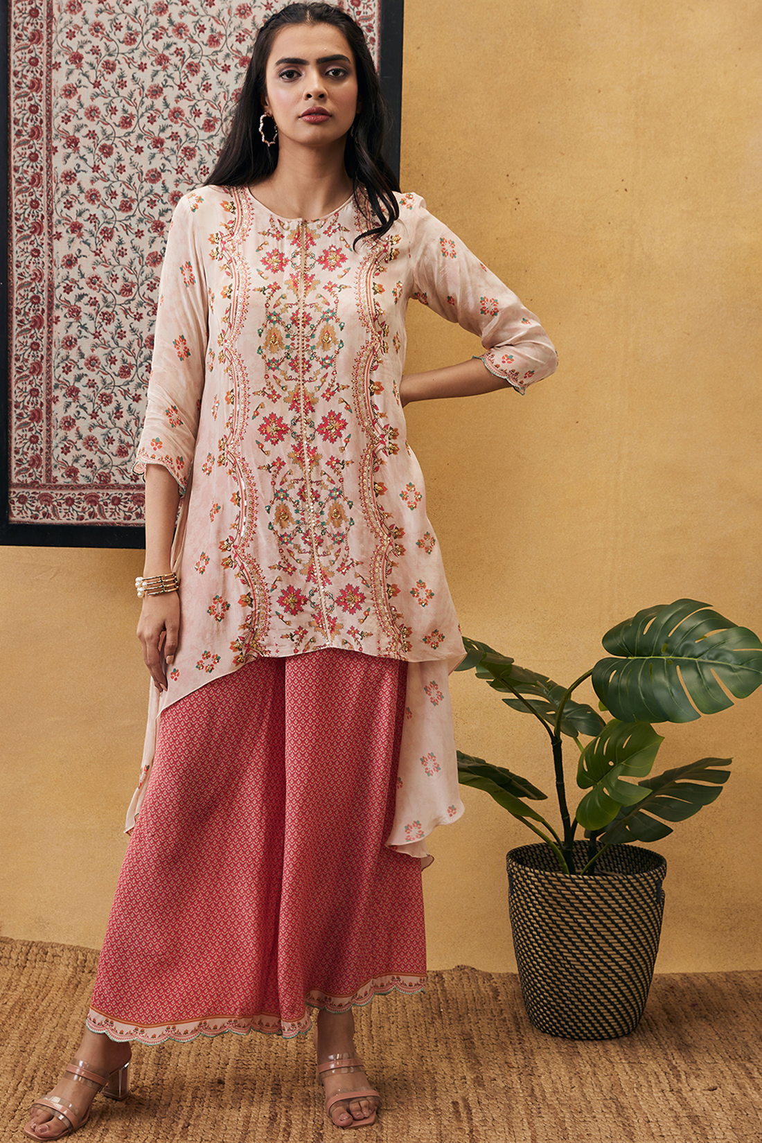 Zahra embroidered asymmetric kurta set