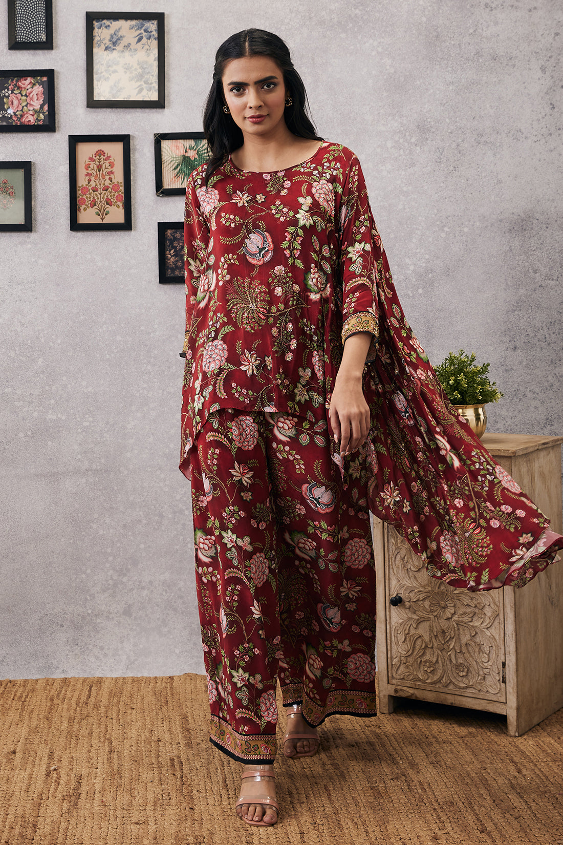 Mehr embroidered asymmetric co-ord set