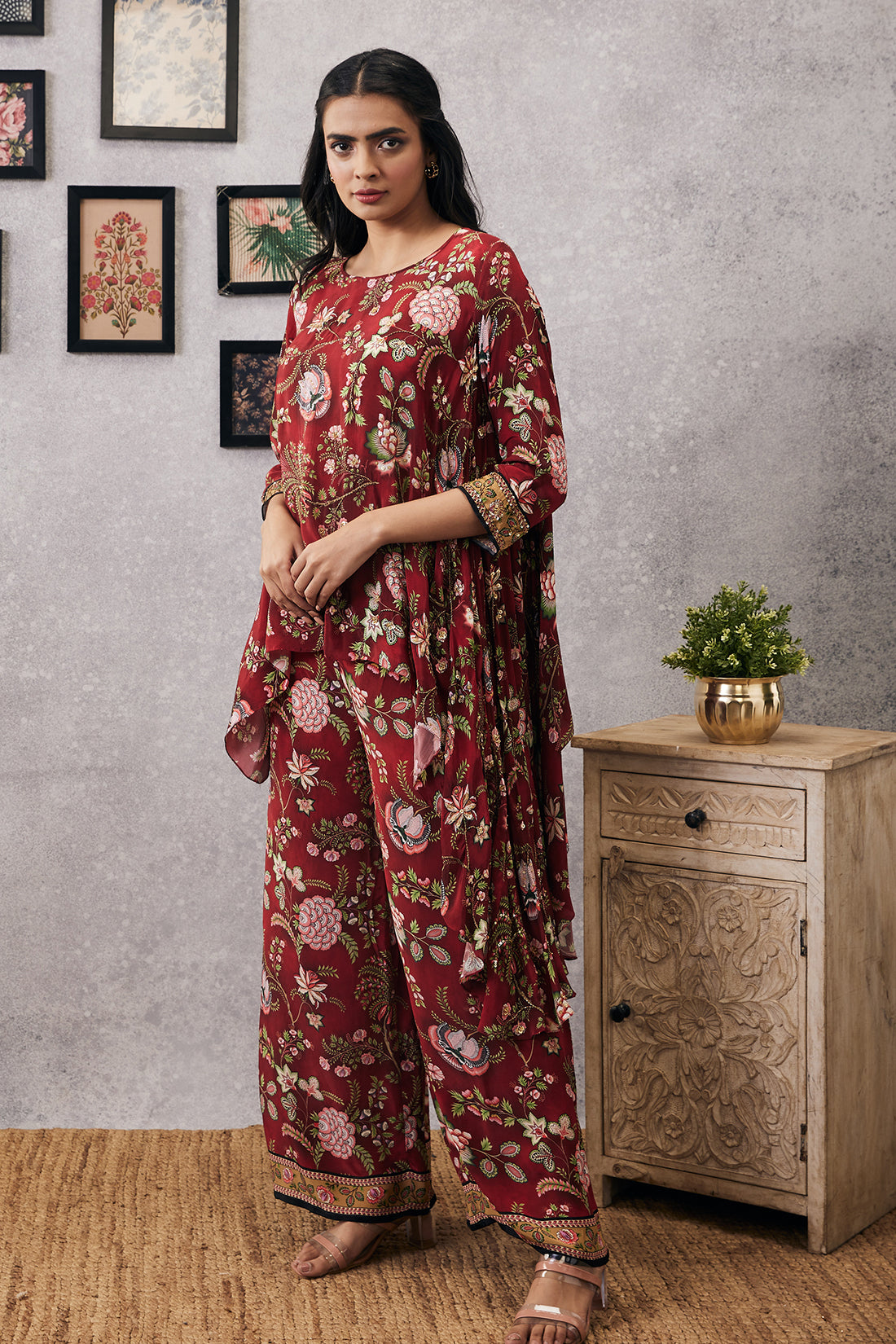 Mehr embroidered asymmetric co-ord set