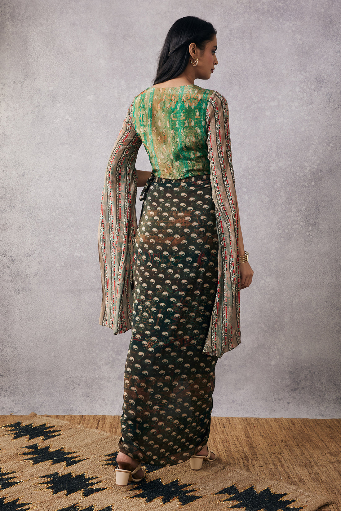 Ikaya Embroidered top with drape skirt