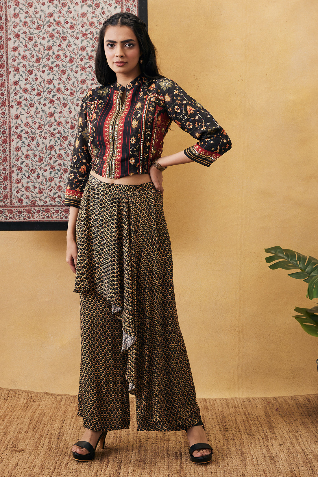 Zahra embroidered top with drape pants