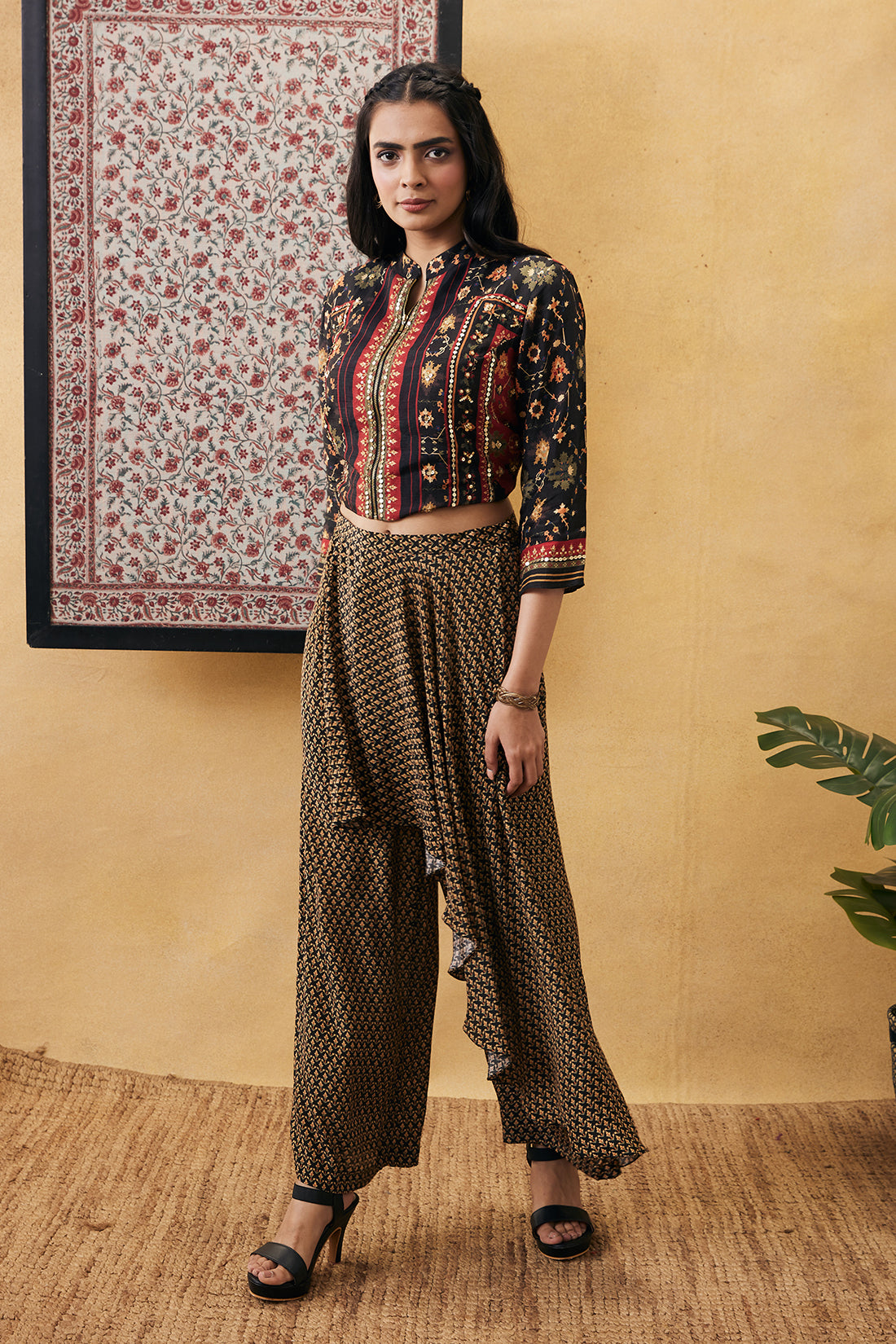 Zahra embroidered top with drape pants