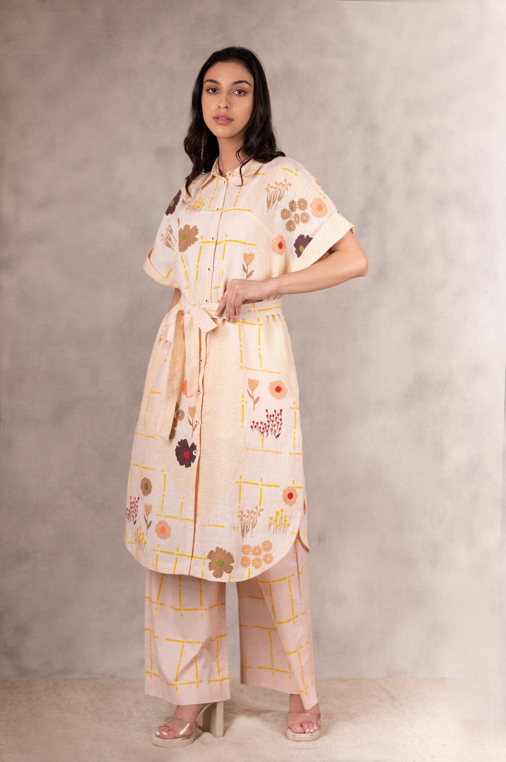 FLORAL PRINTED AND EMBROIDERED SHIRT DRESS