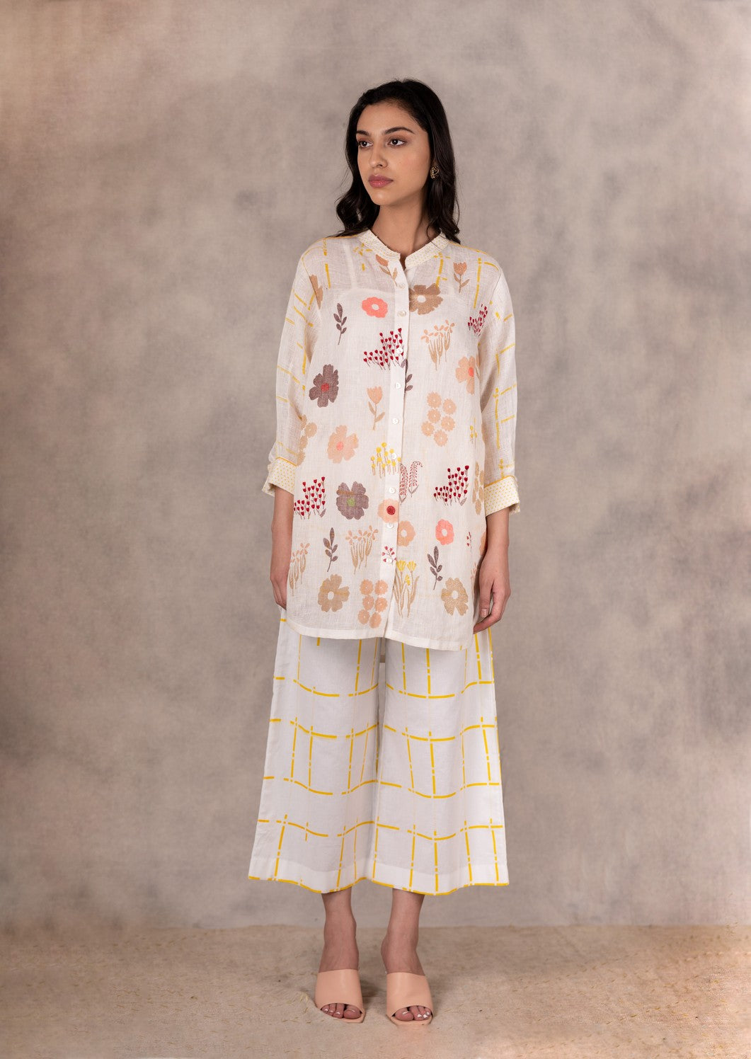 FLORAL PRINTED AND EMBROIDERED LONG SHIRT