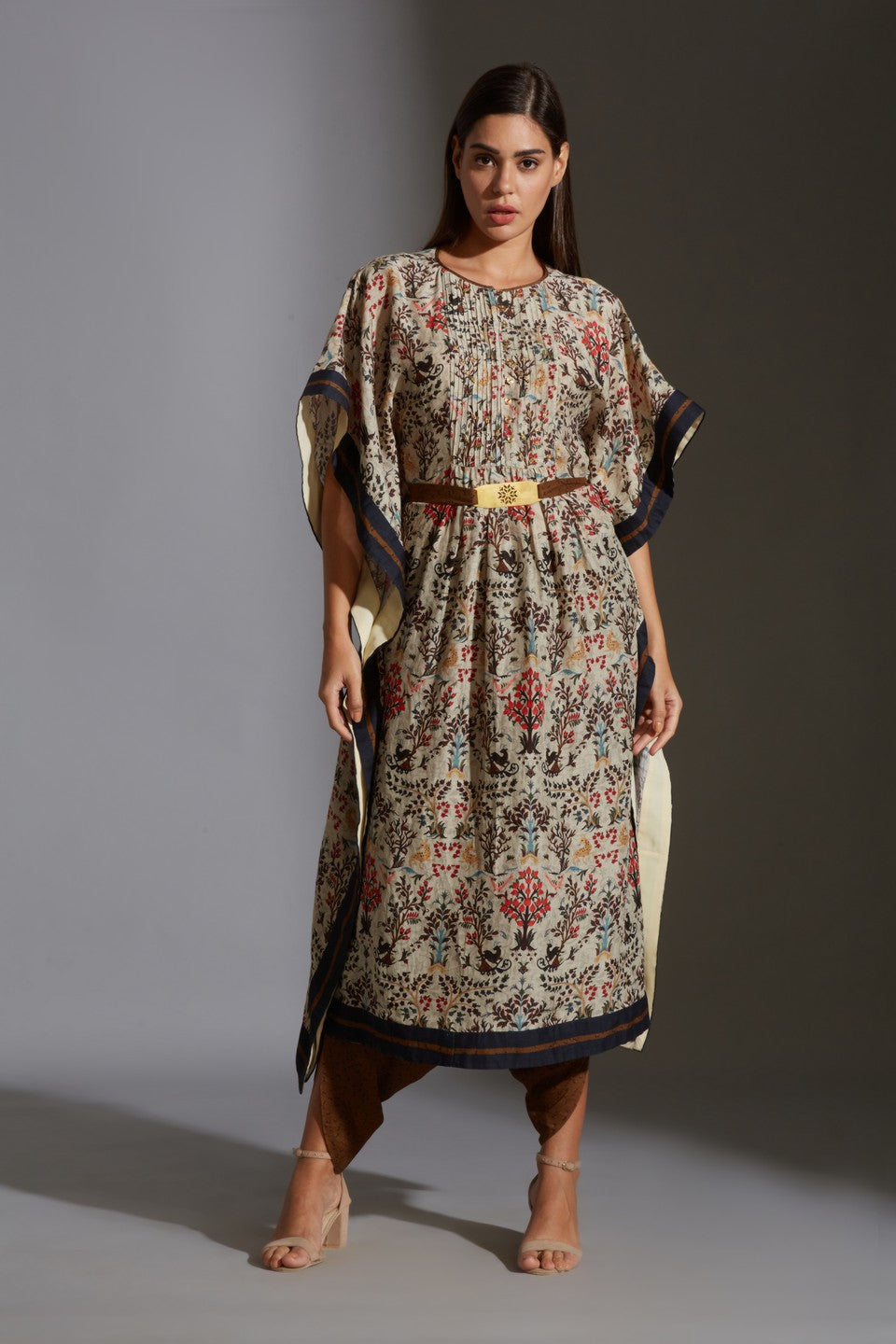 kaftaan top paired with dhoti printed pants