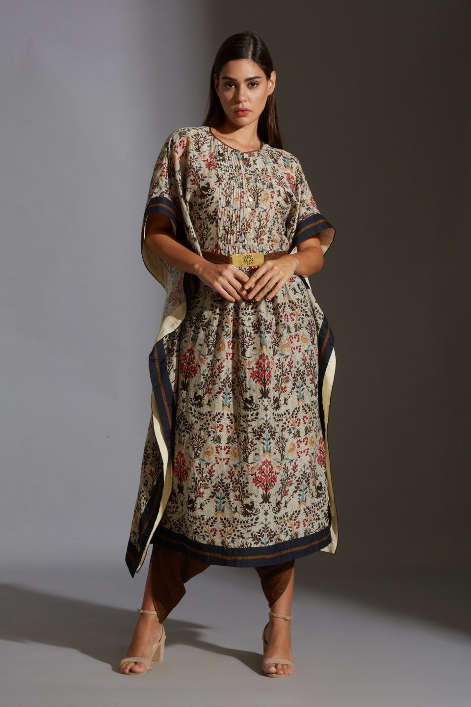 kaftaan top paired with dhoti printed pants