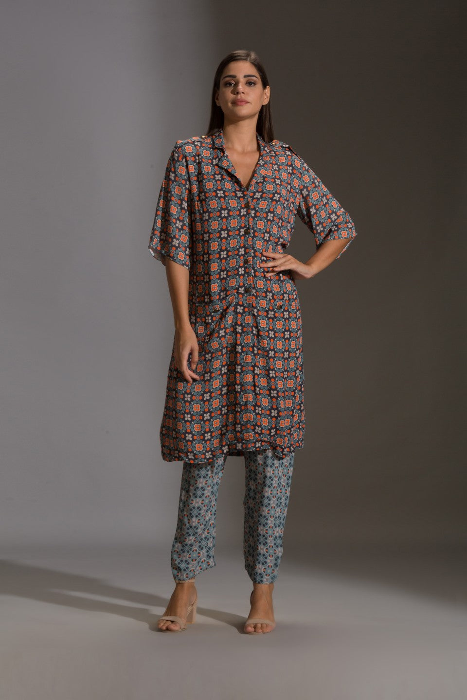 Printed kurta with printed narrow pants