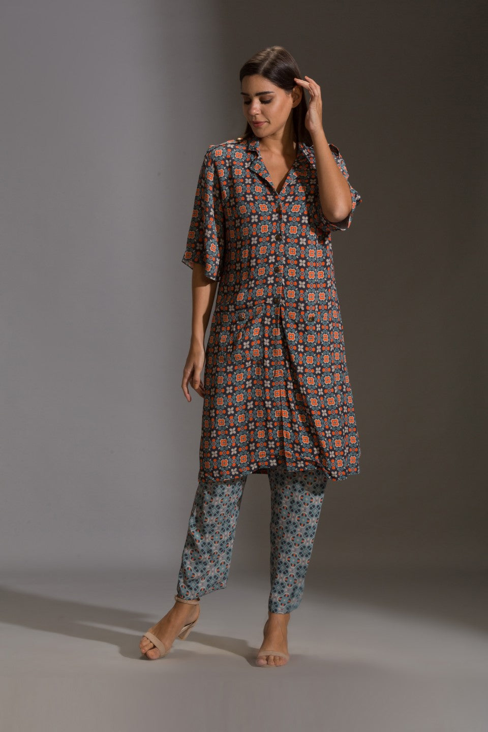 Printed kurta with printed narrow pants