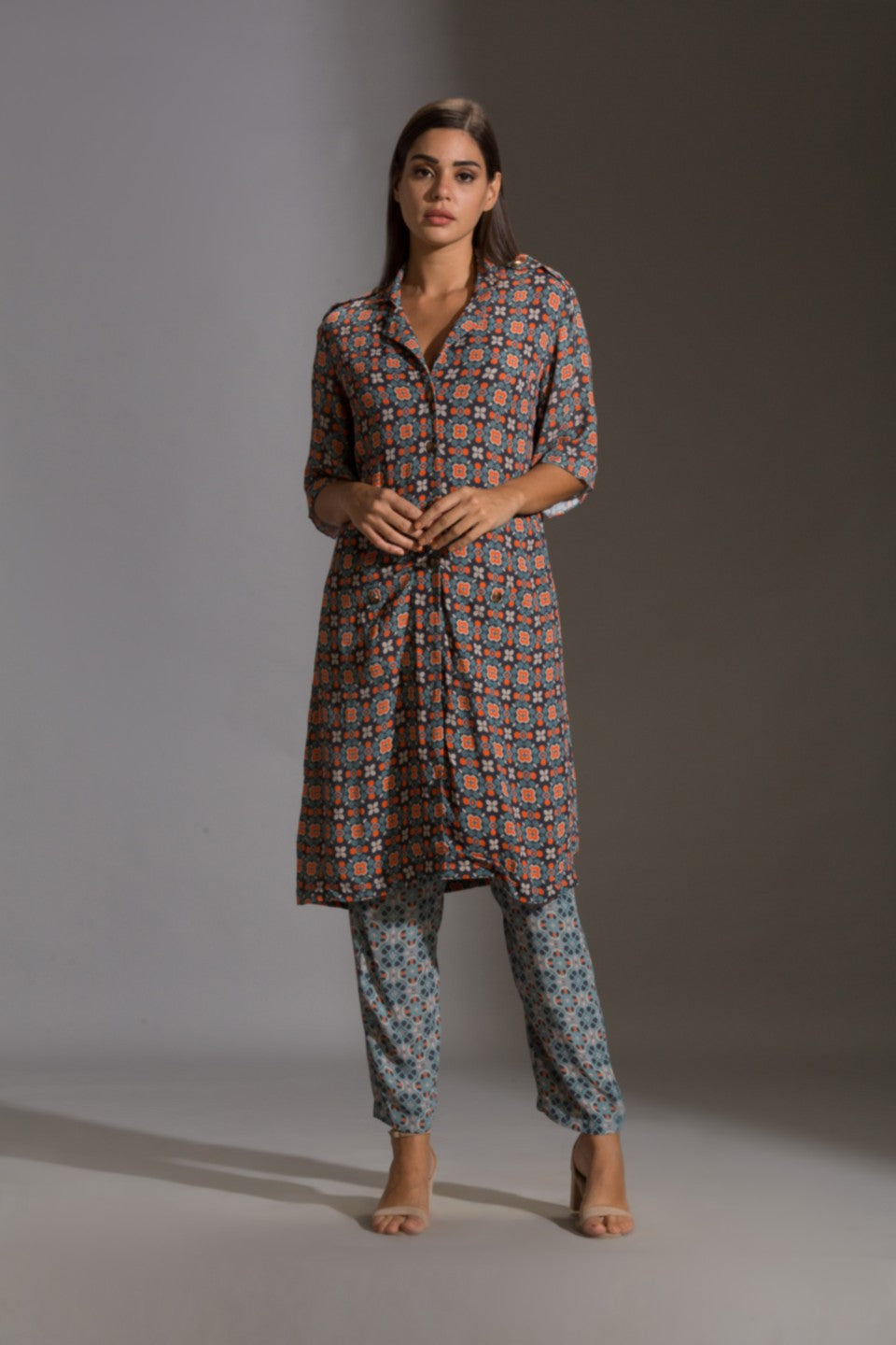 Printed kurta with printed narrow pants