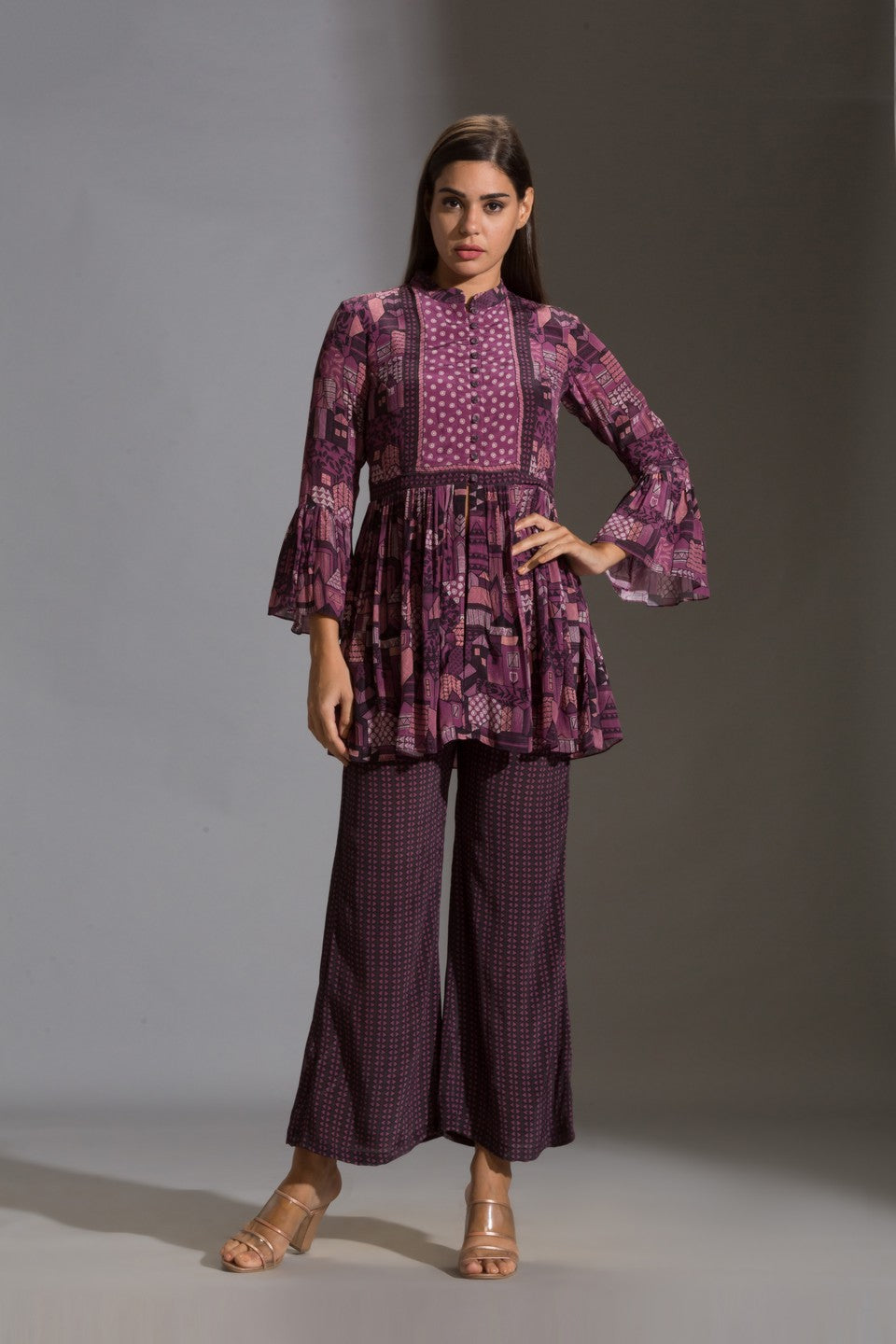 Peplum printed top paired with printed pants