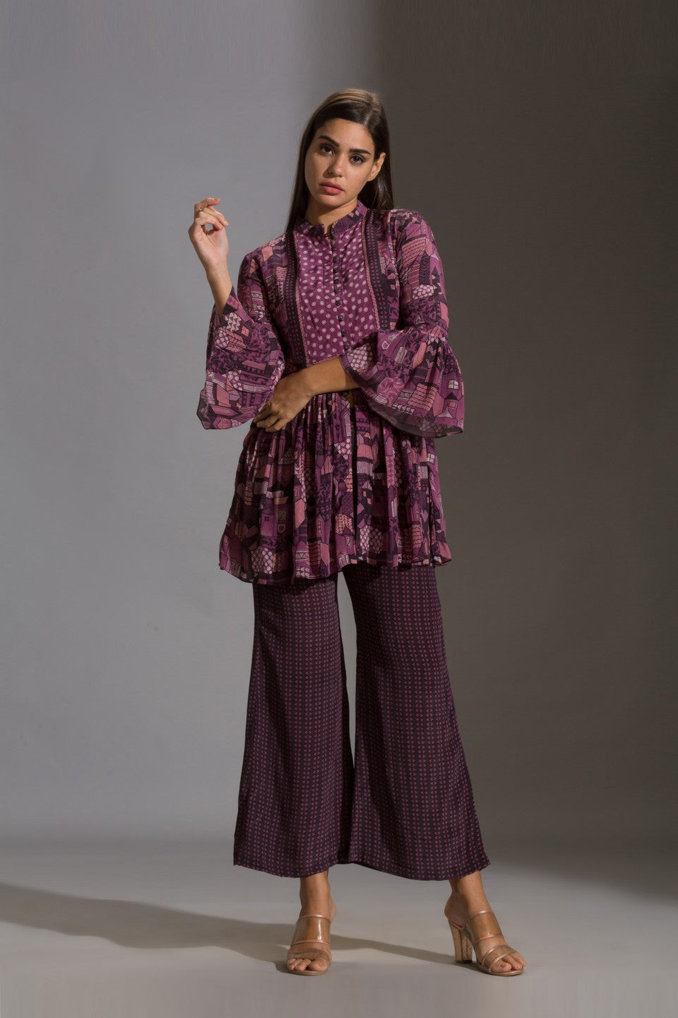 Peplum printed top paired with printed pants