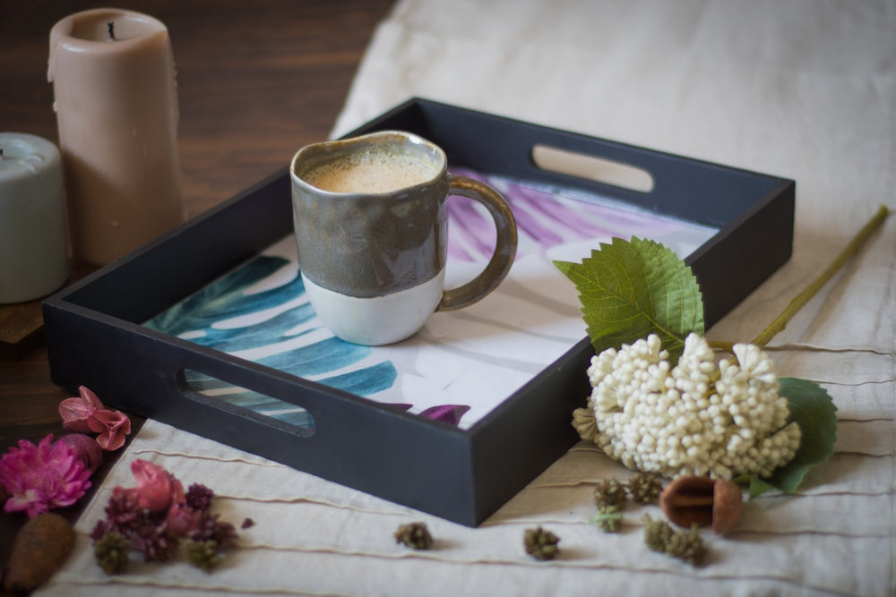 Enamel coated multipurpose MDF tray with maple leaf print.