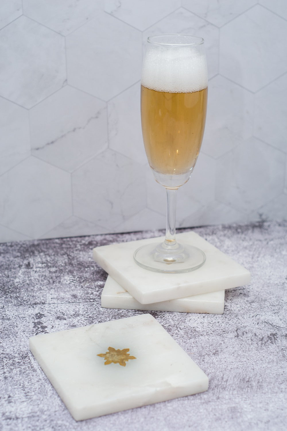 White and Gold square marble coasters