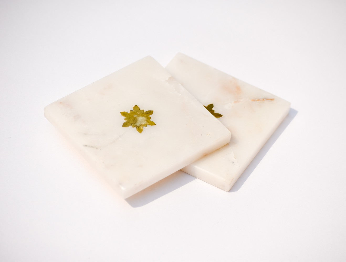 White and Gold square marble coasters