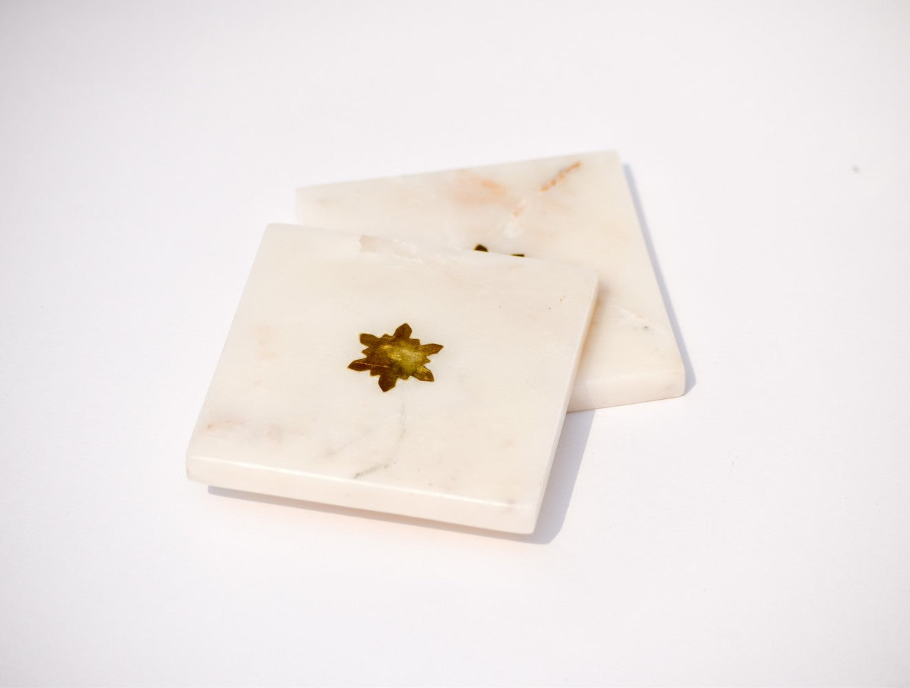 White and Gold square marble coasters