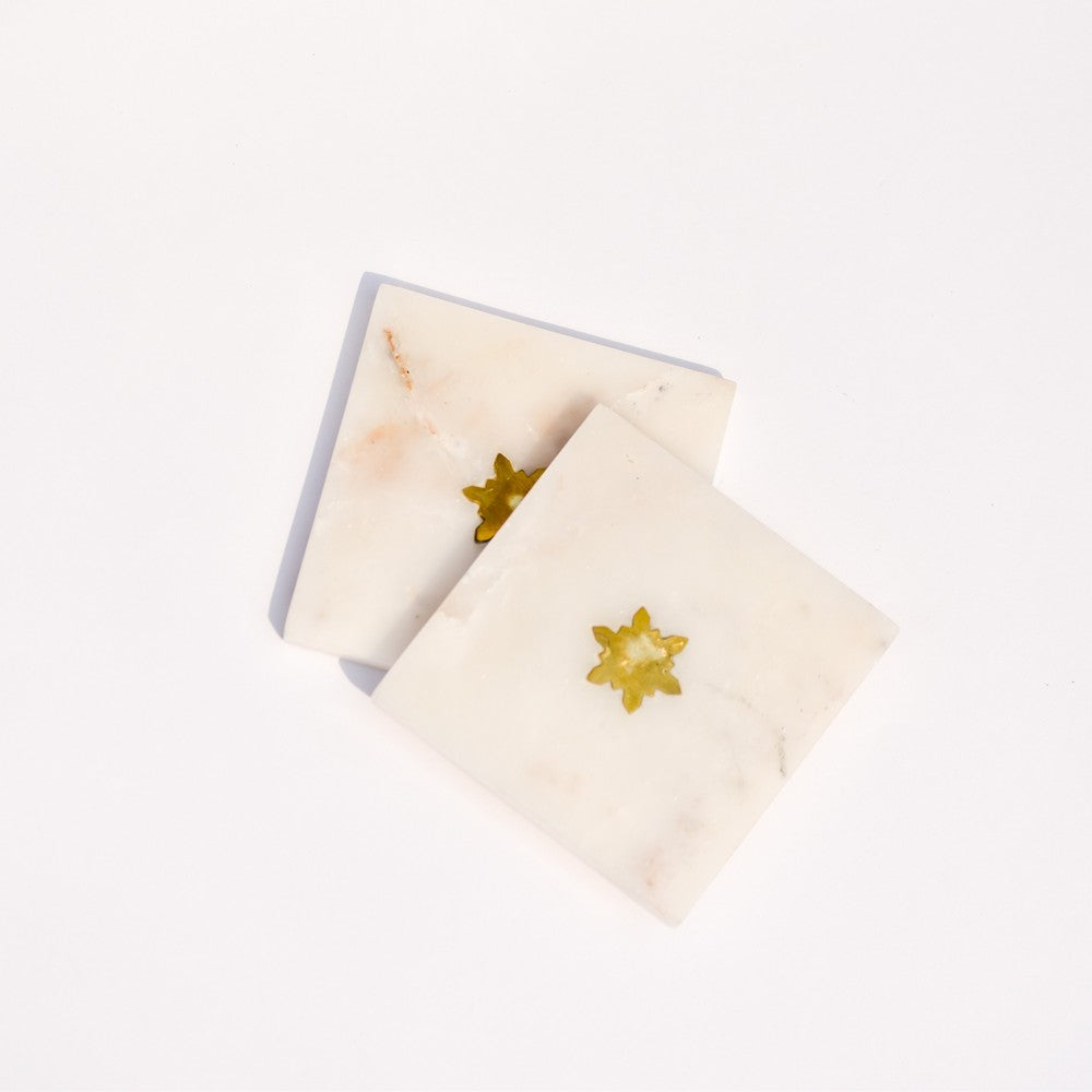 White and Gold square marble coasters