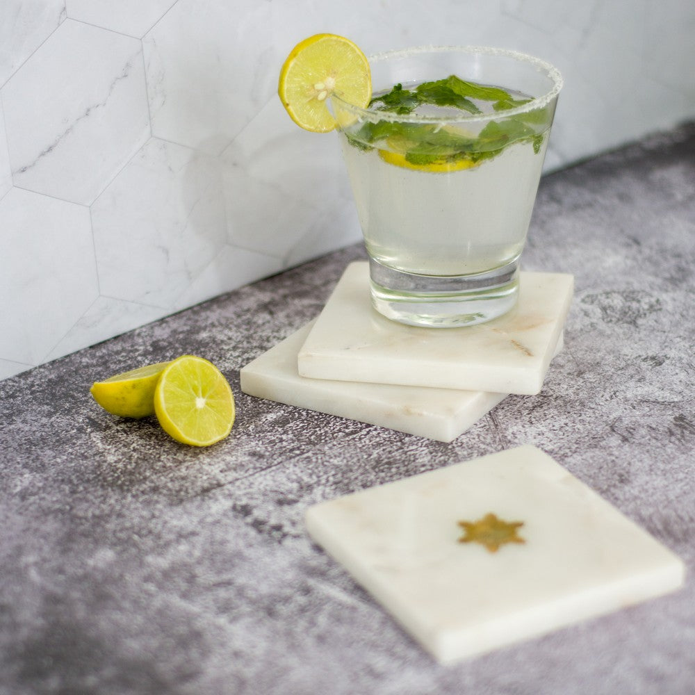 White and Gold square marble coasters