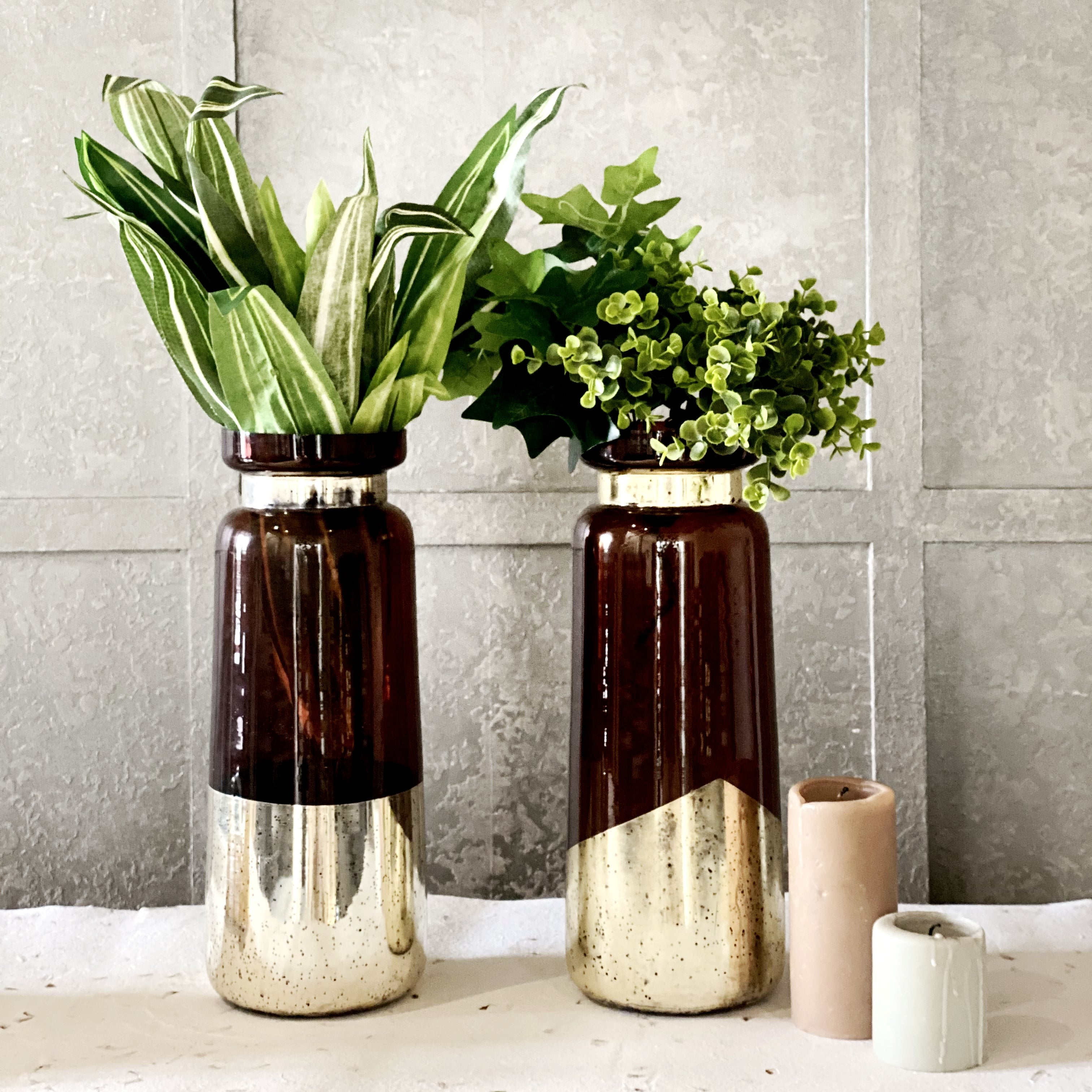 Brown and gold luster flower vase