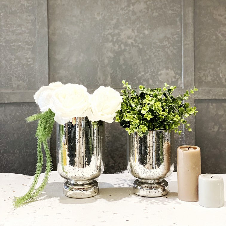 Vintage style antique silver vases.