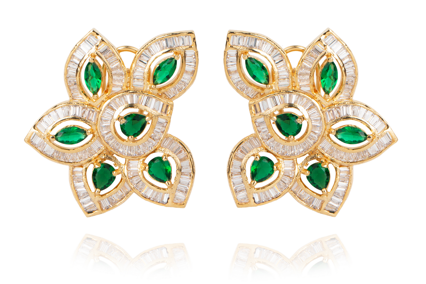 Faux diamond green ear clips