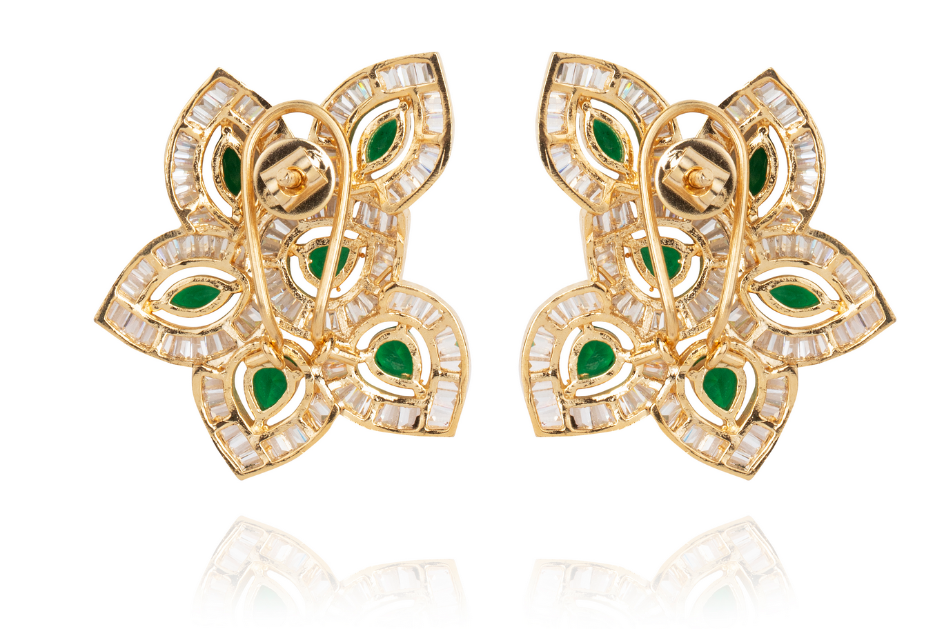 Faux diamond green ear clips