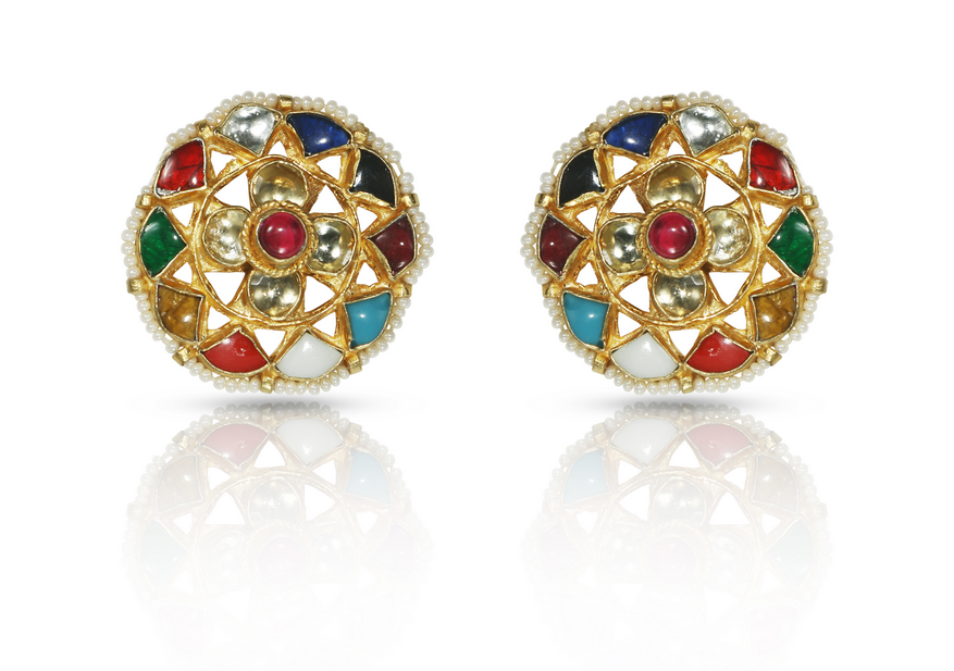 Navratna pachi kundan ear tops