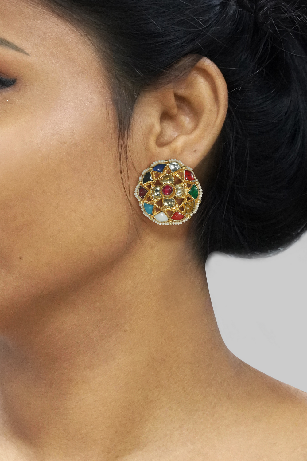 Navratna pachi kundan ear tops