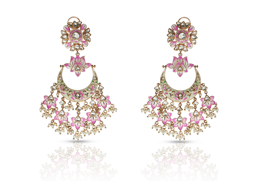 Pink bikaneri meenakari earrings