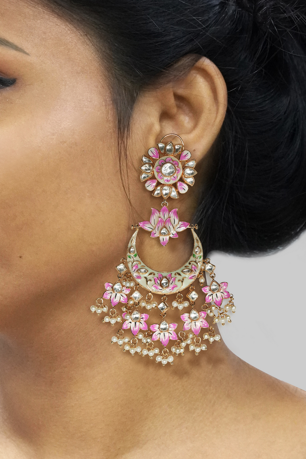 Pink bikaneri meenakari earrings