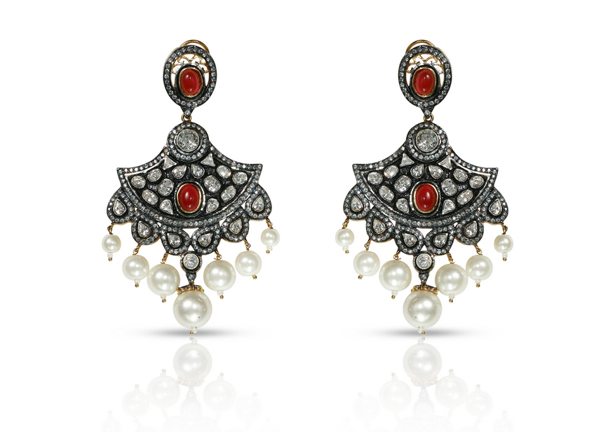 Stunning antique red polki earrings