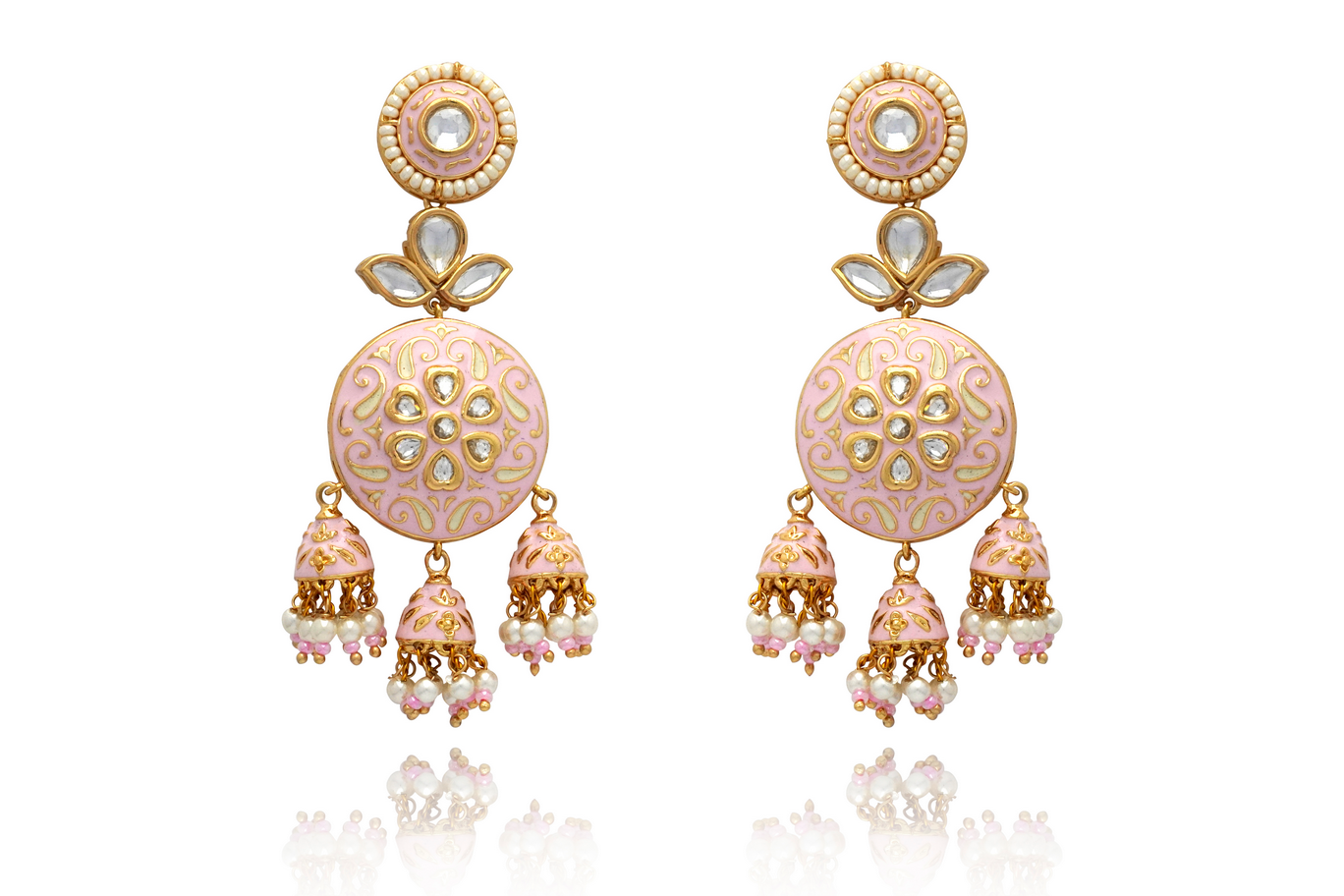 Pink enamelled jhumki earrings