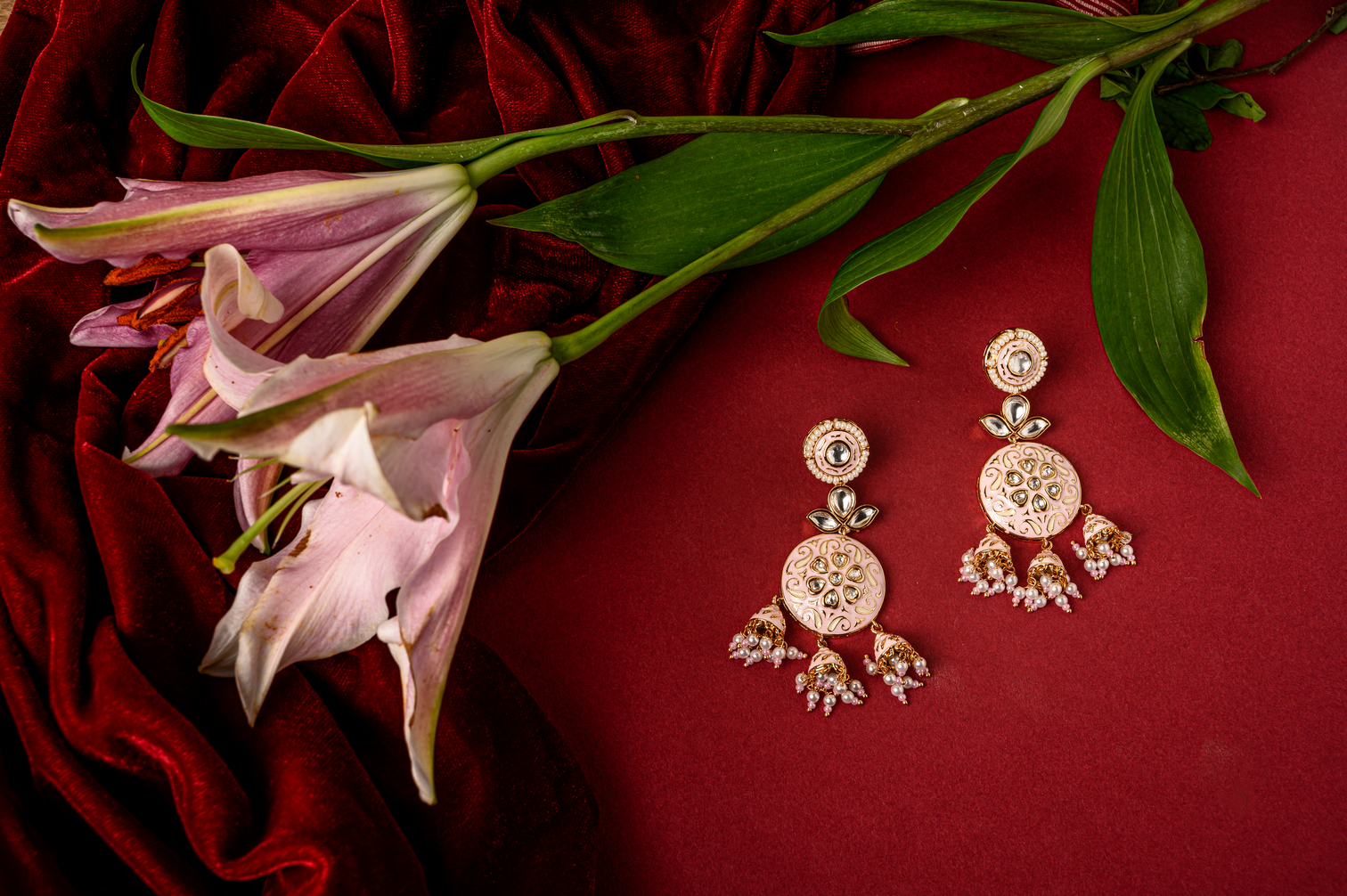 Pink enamelled jhumki earrings