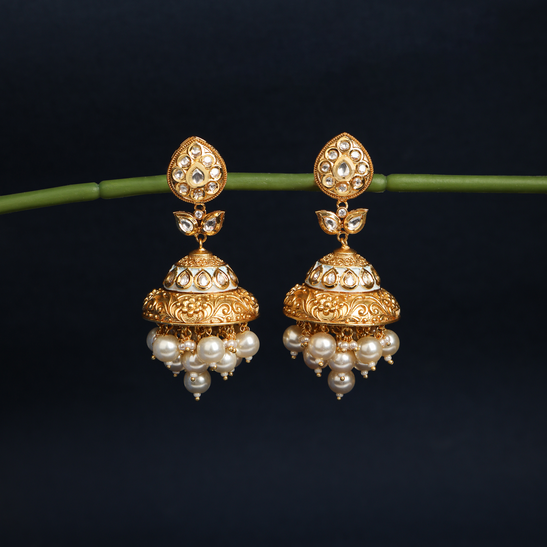 Antique engraved blue jhumkis