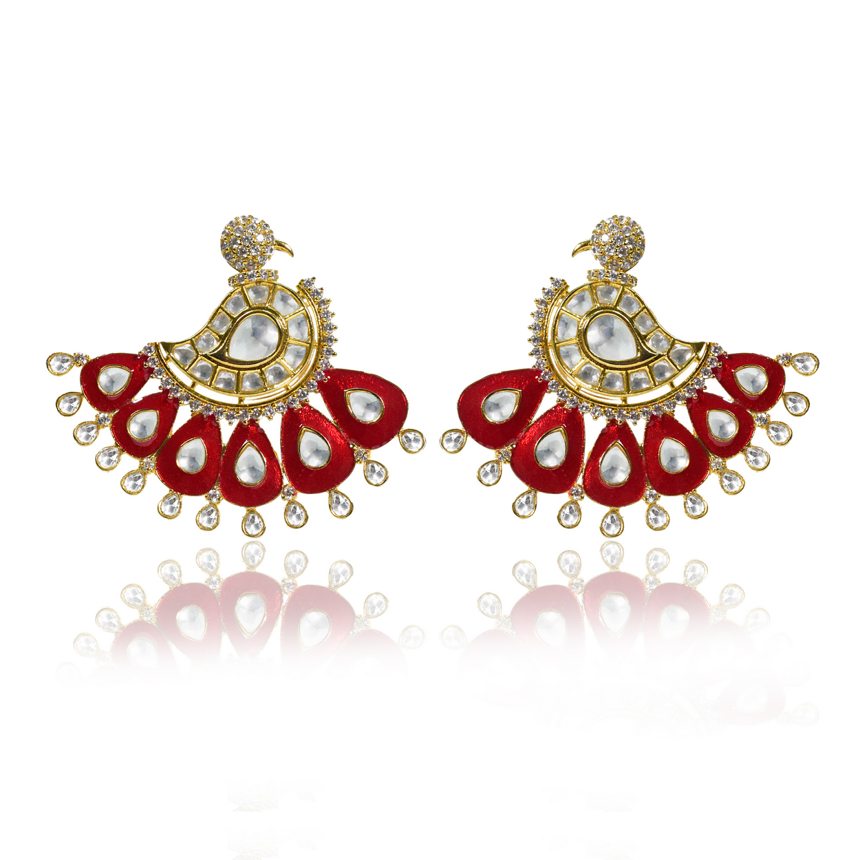 Red peacock earrings