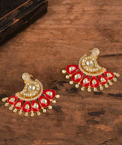 Red peacock earrings