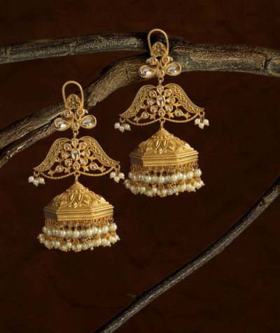 Antique gold jhumki earrings