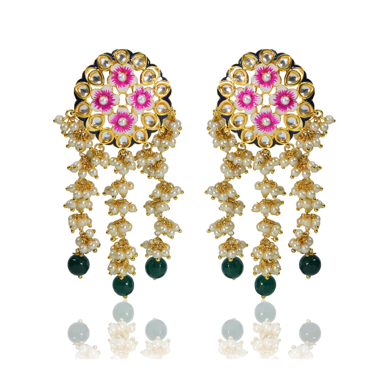 Pink floral meena earrings