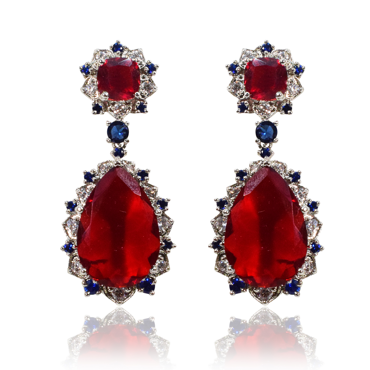 Classic red blue cocktail earrings