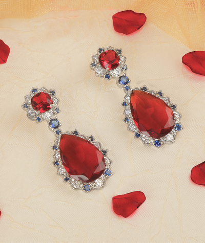 Classic red blue cocktail earrings