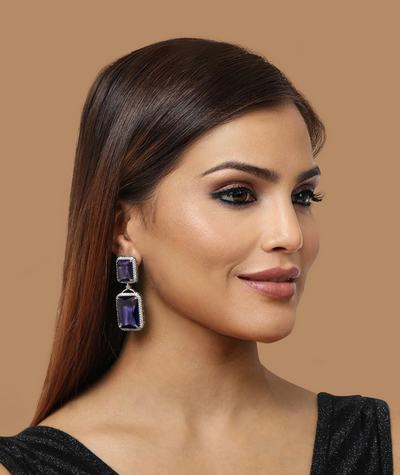 Purple evening wear cocktail earrings