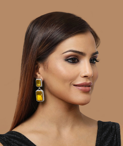 Yellow citrine evening wear cocktail earrings