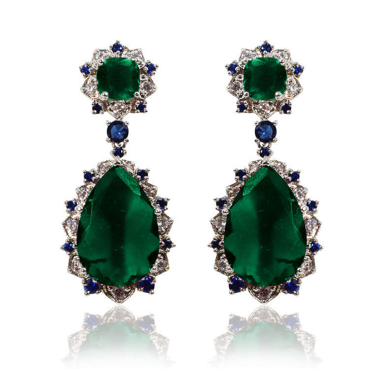 Classic green blue cocktail earrings