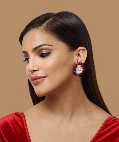 Red diamonds and kundan ear tops