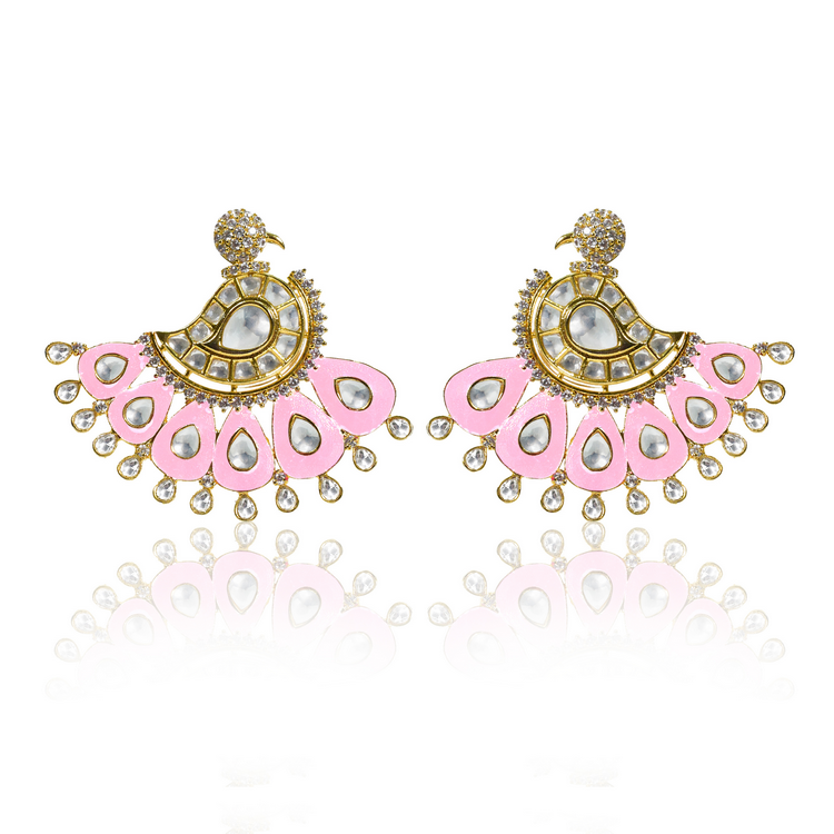 Pink peacock earrings