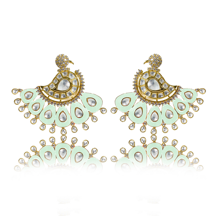 Mint green peacock earrings