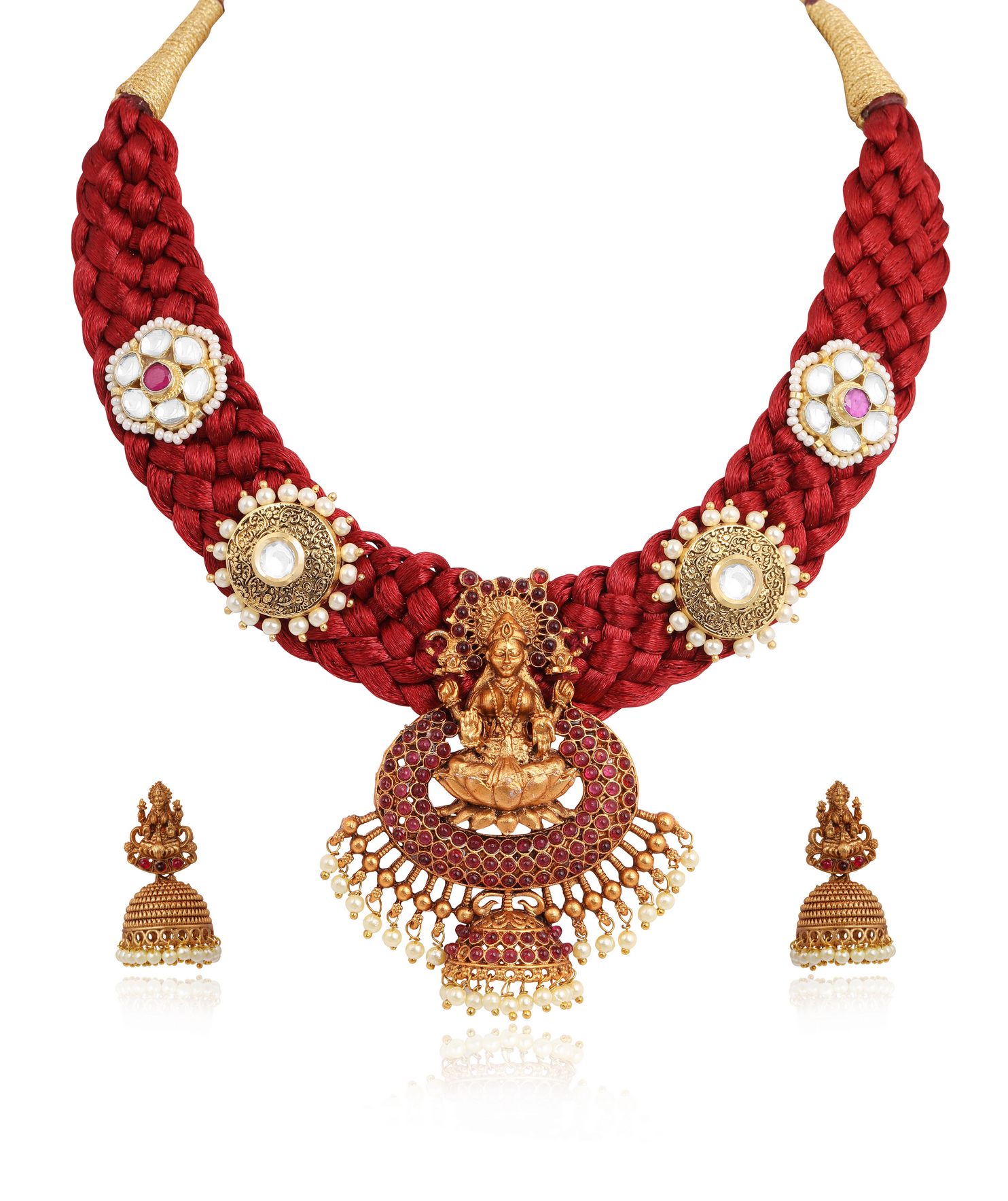 Red silk base temple necklace set