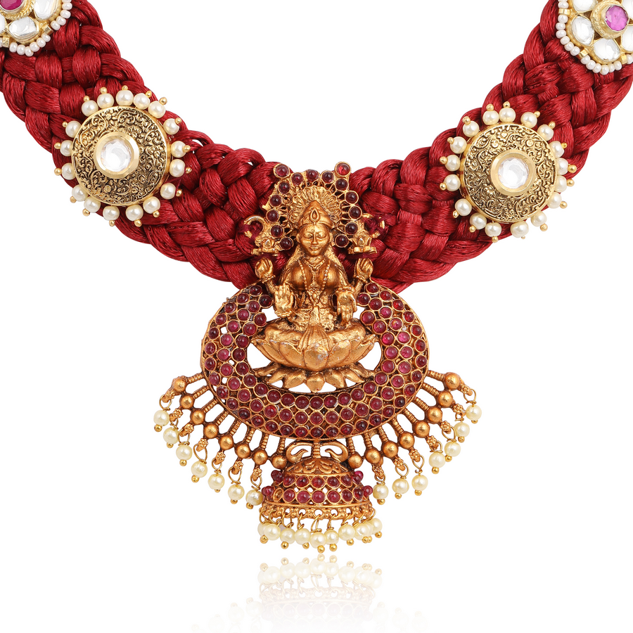 Red silk base temple necklace set