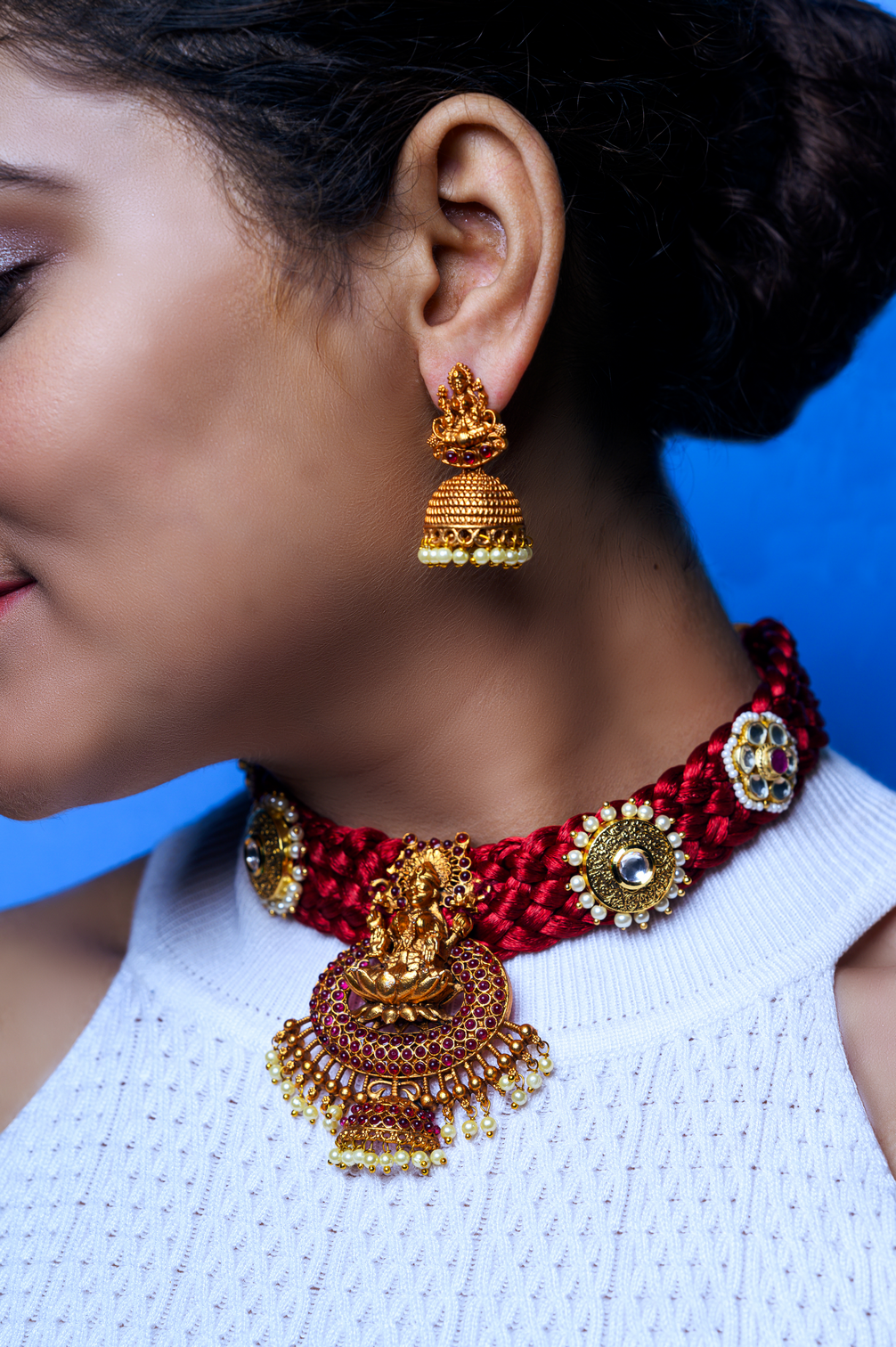 Red silk base temple necklace set