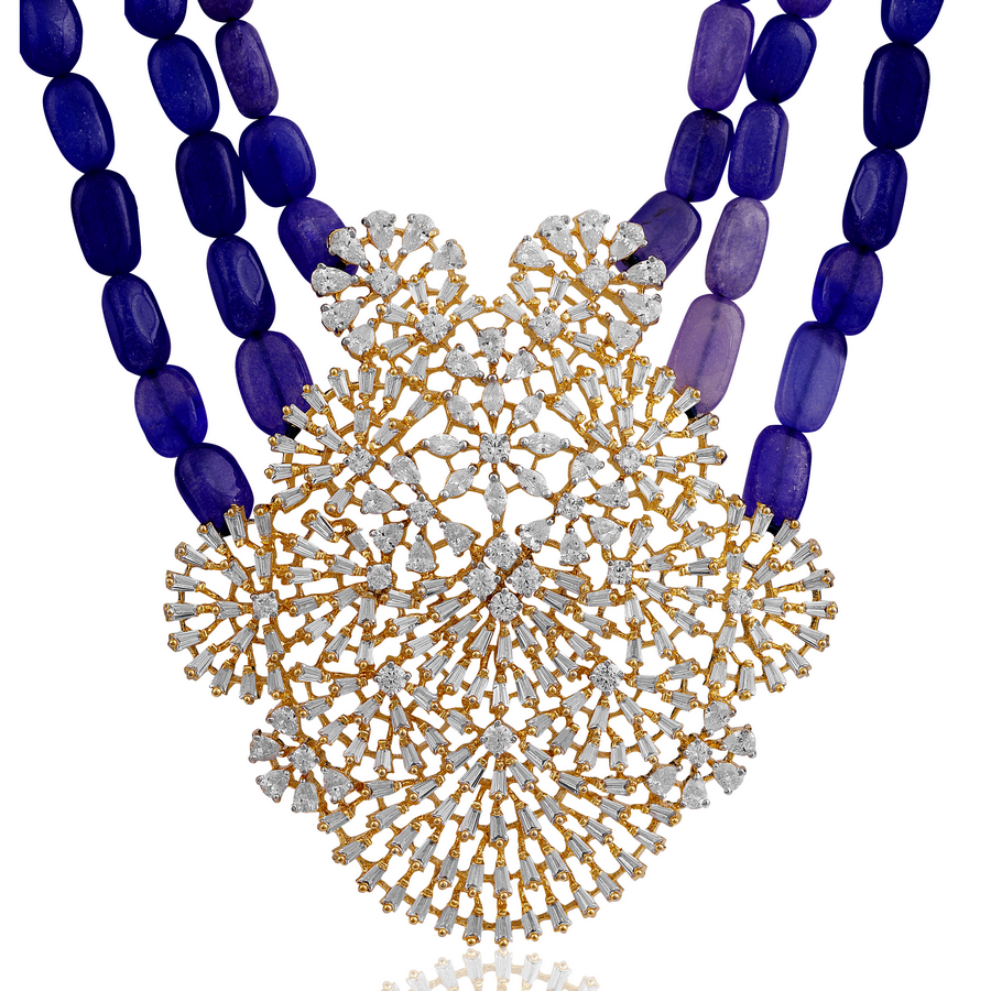 Royal blue beads faux diamond  necklace set