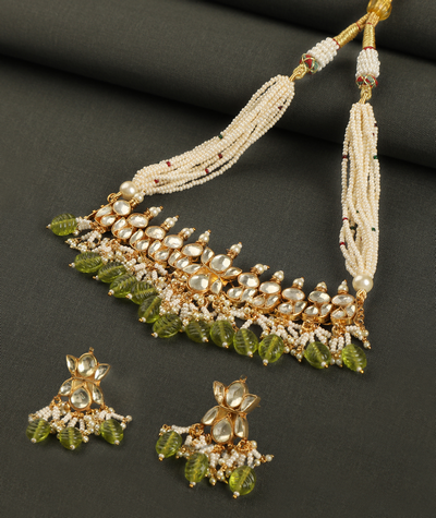 Pachi kundan green drop choker set